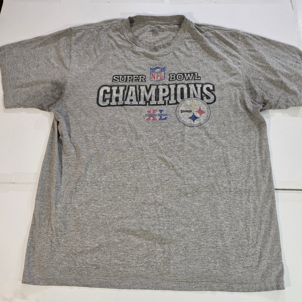 Vtg Reebok NFL Pittsburgh Steelers Super Bowl XL Champions T-Shirt Gray Mens XL